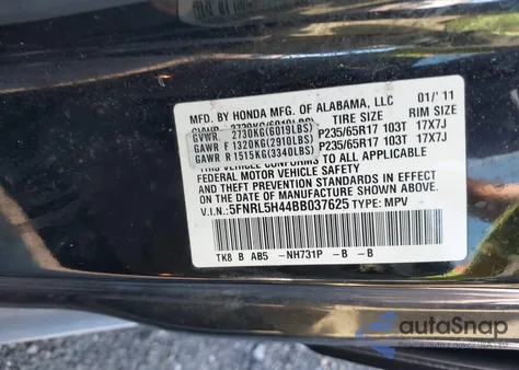 2011 Honda Odyssey Ex из США, поврежденный, VIN 5FNRL5H44BB037625